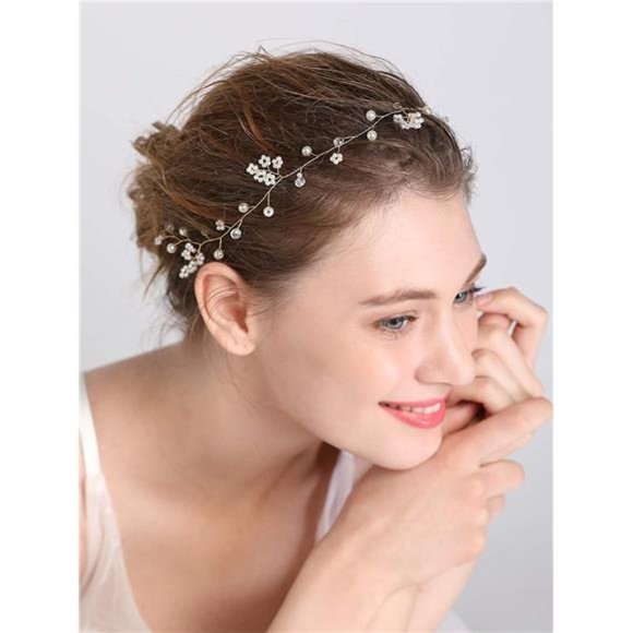 fxmimior Bride Wedding Pearls Hair Accessories Crystal Long Hair Vine Wedding main image 5